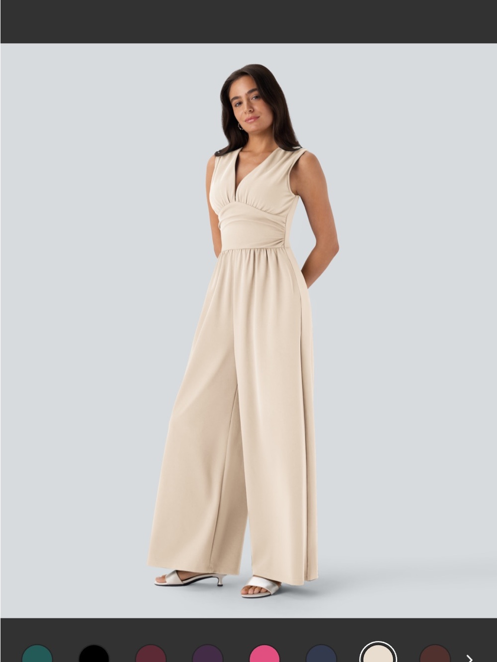 HALARA Sleeveless V-Neck Wide-Leg Jumpsuit in Beige